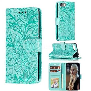 Intricate Embossing Lace Jasmine Flower Leather Wallet Case for Sony Xperia XZ4 Compact - Green