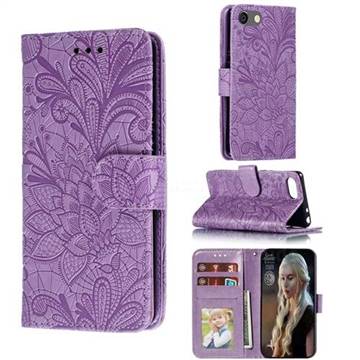 Intricate Embossing Lace Jasmine Flower Leather Wallet Case for Sony Xperia XZ4 Compact - Purple