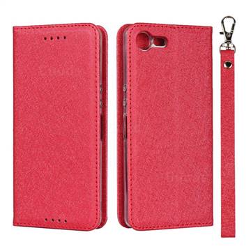 Ultra Slim Magnetic Automatic Suction Silk Lanyard Leather Flip Cover for Sony Xperia XZ4 Compact - Red