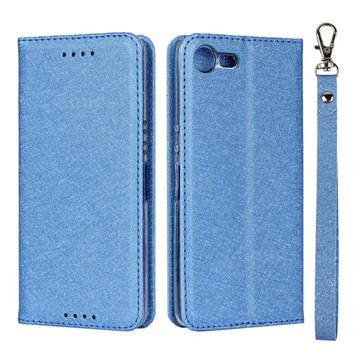 Ultra Slim Magnetic Automatic Suction Silk Lanyard Leather Flip Cover for Sony Xperia XZ4 Compact - Sky Blue
