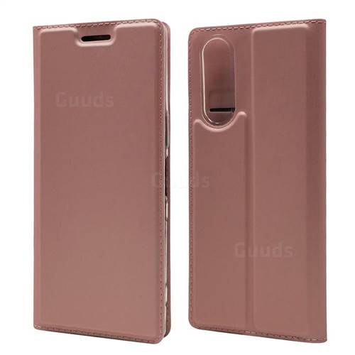 Ultra Slim Card Magnetic Automatic Suction Leather Wallet Case for Sony Xperia 5 / Xperia XZ5 - Rose Gold