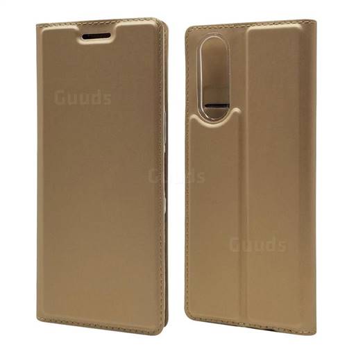 Ultra Slim Card Magnetic Automatic Suction Leather Wallet Case for Sony Xperia 5 / Xperia XZ5 - Champagne