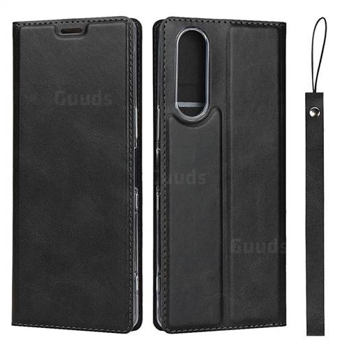 Calf Pattern Magnetic Automatic Suction Leather Wallet Case for Sony Xperia 5 / Xperia XZ5 - Black