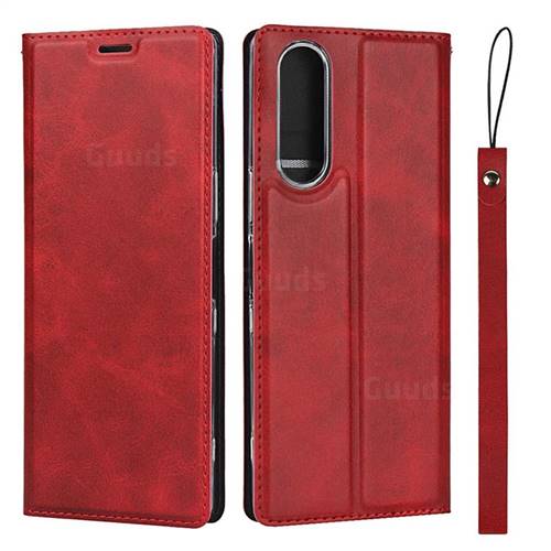 Calf Pattern Magnetic Automatic Suction Leather Wallet Case for Sony Xperia 5 / Xperia XZ5 - Red