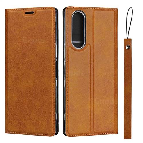 Calf Pattern Magnetic Automatic Suction Leather Wallet Case for Sony Xperia 5 / Xperia XZ5 - Brown