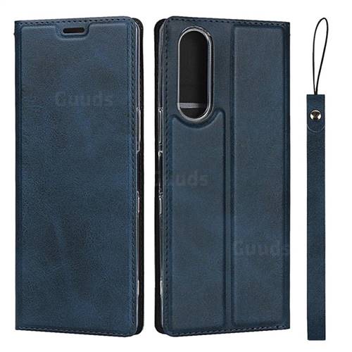 Calf Pattern Magnetic Automatic Suction Leather Wallet Case for Sony Xperia 5 / Xperia XZ5 - Blue