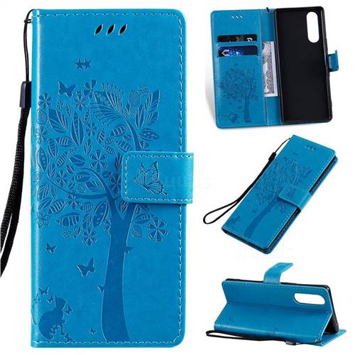 Embossing Butterfly Tree Leather Wallet Case for Sony Xperia 5 / Xperia XZ5 - Blue