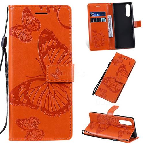 Embossing 3D Butterfly Leather Wallet Case for Sony Xperia 5 / Xperia XZ5 - Orange