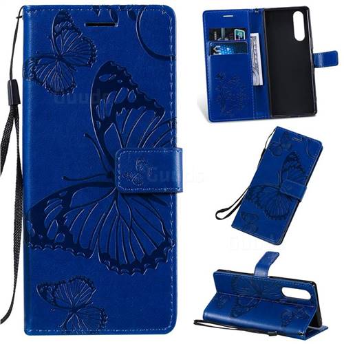 Embossing 3D Butterfly Leather Wallet Case for Sony Xperia 5 / Xperia XZ5 - Blue