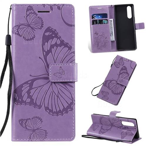 Embossing 3D Butterfly Leather Wallet Case for Sony Xperia 5 / Xperia XZ5 - Purple
