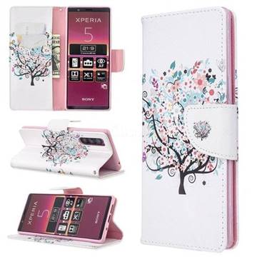 Colorful Tree Leather Wallet Case for Sony Xperia 5 / Xperia XZ5