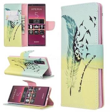 Feather Bird Leather Wallet Case for Sony Xperia 5 / Xperia XZ5
