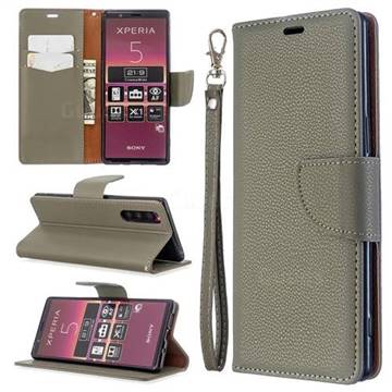 Classic Luxury Litchi Leather Phone Wallet Case for Sony Xperia 5 / Xperia XZ5 - Gray