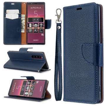 Classic Luxury Litchi Leather Phone Wallet Case for Sony Xperia 5 / Xperia XZ5 - Blue