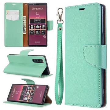 Classic Luxury Litchi Leather Phone Wallet Case for Sony Xperia 5 / Xperia XZ5 - Green