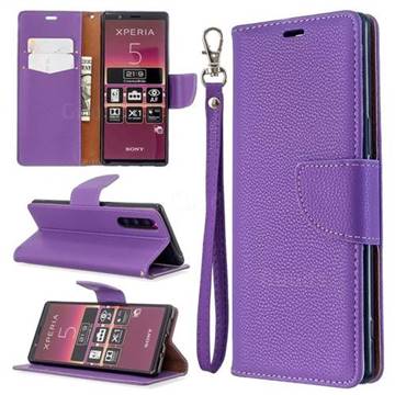 Classic Luxury Litchi Leather Phone Wallet Case for Sony Xperia 5 / Xperia XZ5 - Purple