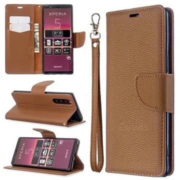 Classic Luxury Litchi Leather Phone Wallet Case for Sony Xperia 5 / Xperia XZ5 - Brown