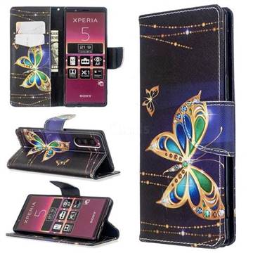 Golden Shining Butterfly Leather Wallet Case for Sony Xperia 5 / Xperia XZ5