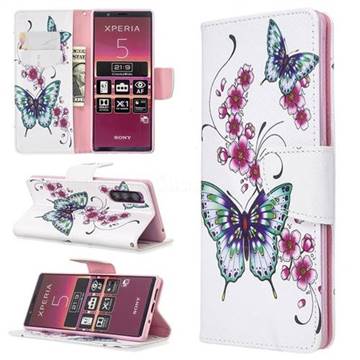 Peach Butterflies Leather Wallet Case for Sony Xperia 5 / Xperia XZ5