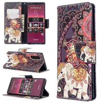 Totem Flower Elephant Leather Wallet Case for Sony Xperia 5 / Xperia XZ5