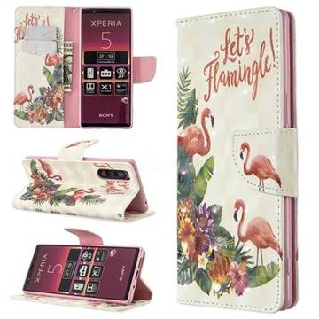 Flower Flamingo 3D Painted Leather Wallet Phone Case for Sony Xperia 5 / Xperia XZ5