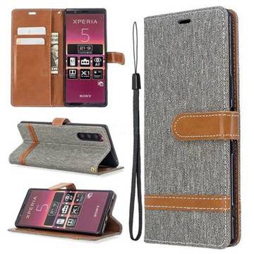Jeans Cowboy Denim Leather Wallet Case for Sony Xperia 5 / Xperia XZ5 - Gray