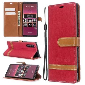 Jeans Cowboy Denim Leather Wallet Case for Sony Xperia 5 / Xperia XZ5 - Red