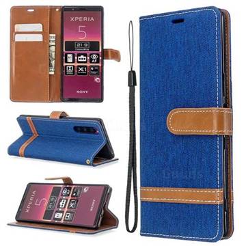 Jeans Cowboy Denim Leather Wallet Case for Sony Xperia 5 / Xperia XZ5 - Sapphire