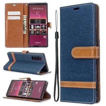 Jeans Cowboy Denim Leather Wallet Case for Sony Xperia 5 / Xperia XZ5 - Dark Blue