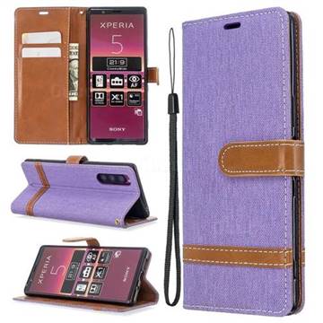 Jeans Cowboy Denim Leather Wallet Case for Sony Xperia 5 / Xperia XZ5 - Purple