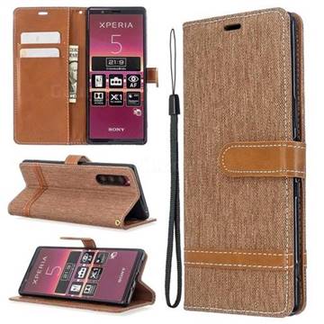 Jeans Cowboy Denim Leather Wallet Case for Sony Xperia 5 / Xperia XZ5 - Brown