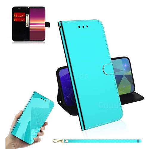 Shining Mirror Like Surface Leather Wallet Case for Sony Xperia 5 / Xperia XZ5 - Mint Green