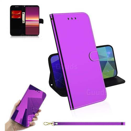 Shining Mirror Like Surface Leather Wallet Case for Sony Xperia 5 / Xperia XZ5 - Purple