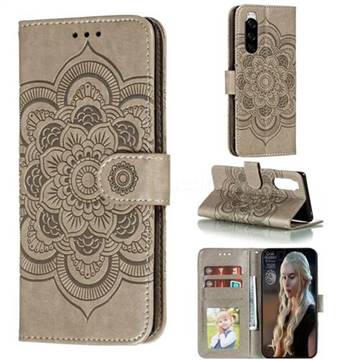 Intricate Embossing Datura Solar Leather Wallet Case for Sony Xperia 5 / Xperia XZ5 - Gray
