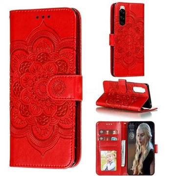 Intricate Embossing Datura Solar Leather Wallet Case for Sony Xperia 5 / Xperia XZ5 - Red