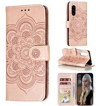 Intricate Embossing Datura Solar Leather Wallet Case for Sony Xperia 5 / Xperia XZ5 - Rose Gold