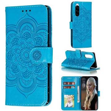 Intricate Embossing Datura Solar Leather Wallet Case for Sony Xperia 5 / Xperia XZ5 - Blue