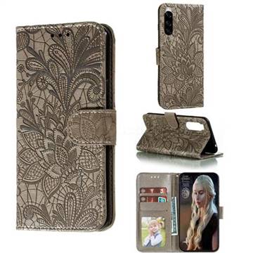 Intricate Embossing Lace Jasmine Flower Leather Wallet Case for Sony Xperia 5 / Xperia XZ5 - Gray