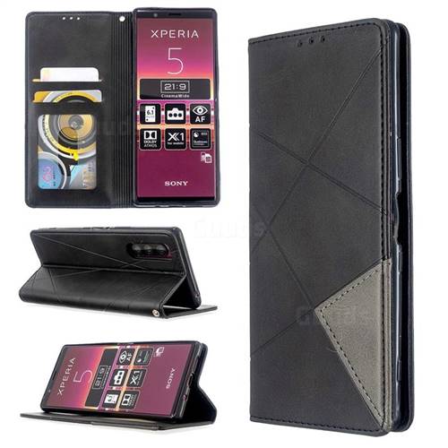 Prismatic Slim Magnetic Sucking Stitching Wallet Flip Cover for Sony Xperia 5 / Xperia XZ5 - Black