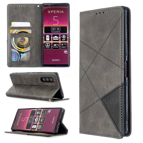 Prismatic Slim Magnetic Sucking Stitching Wallet Flip Cover for Sony Xperia 5 / Xperia XZ5 - Gray