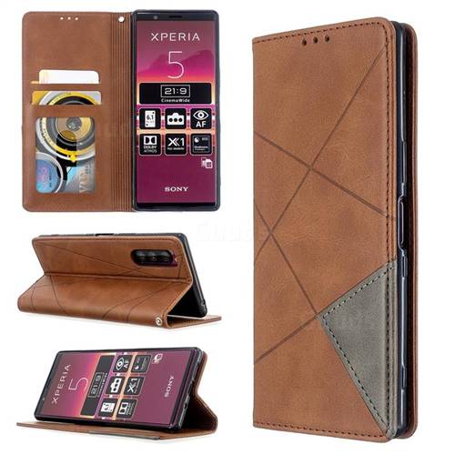 Prismatic Slim Magnetic Sucking Stitching Wallet Flip Cover for Sony Xperia 5 / Xperia XZ5 - Brown