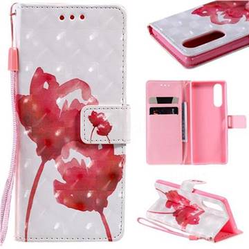 Red Rose 3D Painted Leather Wallet Case for Sony Xperia 5 / Xperia XZ5