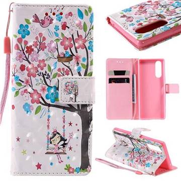 Flower Tree Swing Girl 3D Painted Leather Wallet Case for Sony Xperia 5 / Xperia XZ5