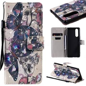 Black Butterfly 3D Painted Leather Wallet Case for Sony Xperia 5 / Xperia XZ5