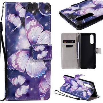 Violet butterfly 3D Painted Leather Wallet Case for Sony Xperia 5 / Xperia XZ5