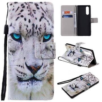 White Leopard PU Leather Wallet Case for Sony Xperia 5 / Xperia XZ5