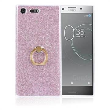 Luxury Soft TPU Glitter Back Ring Cover with 360 Rotate Finger Holder Buckle for Sony Xperia XZ Premium XZP - Pink
