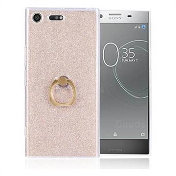 Luxury Soft TPU Glitter Back Ring Cover with 360 Rotate Finger Holder Buckle for Sony Xperia XZ Premium XZP - Golden