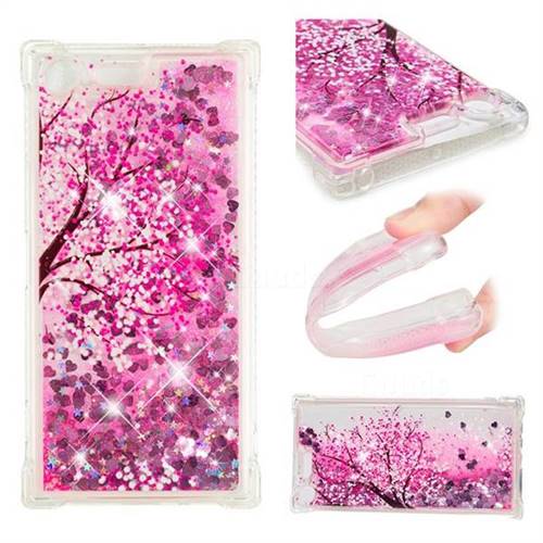 Pink Cherry Blossom Dynamic Liquid Glitter Sand Quicksand Star TPU Case for Sony Xperia XZ Premium XZP