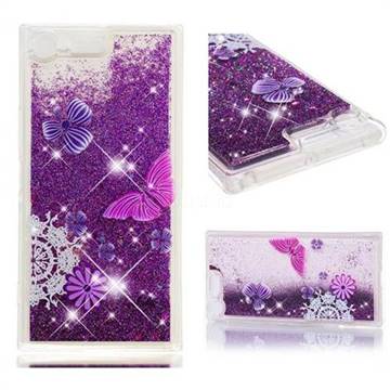 Purple Flower Butterfly Dynamic Liquid Glitter Quicksand Soft TPU Case for Sony Xperia XZ Premium XZP